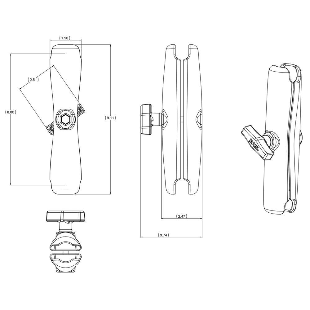 RAM Mount Long Double Socket Arm f/1.5" Ball Bases - RAM-201U-D
