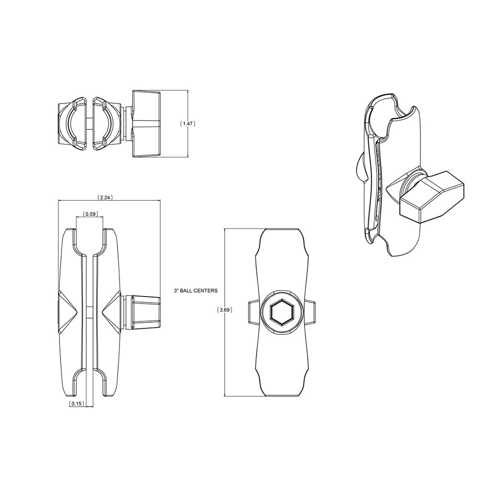 Ram Mount Ram Double Socket Arm For 1" Ball - RAM-B-201U