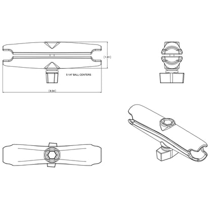 RAM Mount Short Double Socket Arm for 1.5" Ball Bases - RAM-201U-B