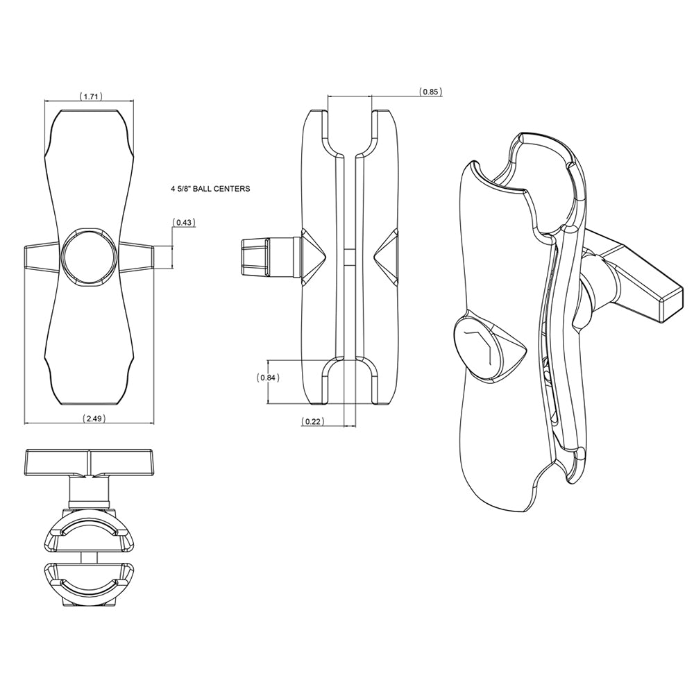 RAM Double Socket Arm for 1.5" Ball Bases - RAM-201U