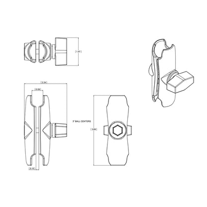Ram Mount Ram Double Socket Arm For 1" Ball - RAM-B-201U